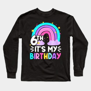 Kids 6 Six Year Old 6Th Birthday Kid Rainbow Party Family Long Sleeve T-Shirt